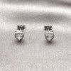 Arete Dormilona 02.342.0408 Rodio Laminado, Diseño de Corazón y Cluster, con Zirconia Cubica Blanca y Micro Pave Blanca, Pulido, Rodinado