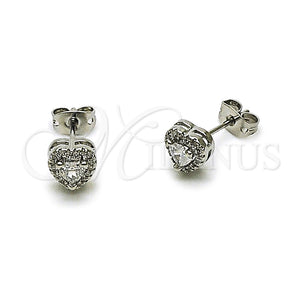 Arete Dormilona 02.342.0408 Rodio Laminado, Diseño de Corazón y Cluster, con Zirconia Cubica Blanca y Micro Pave Blanca, Pulido, Rodinado