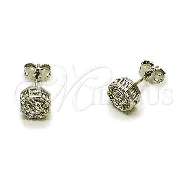 Arete Dormilona 02.342.0409 Rodio Laminado, con Micro Pave Blanca, Pulido, Rodinado