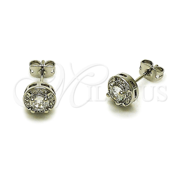 Arete Dormilona 02.342.0410 Rodio Laminado, Diseño de Cluster, con Zirconia Cubica Blanca, Pulido, Rodinado