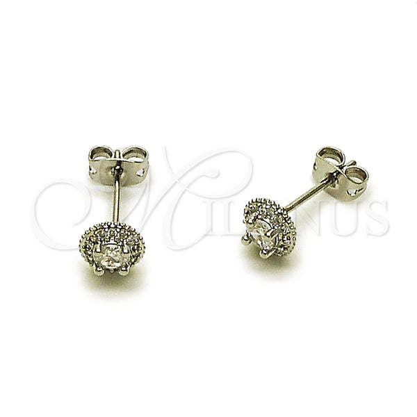 Arete Dormilona 02.342.0411.1 Rodio Laminado, Diseño de Cluster, con Zirconia Cubica Blanca y Micro Pave Blanca, Pulido, Rodinado