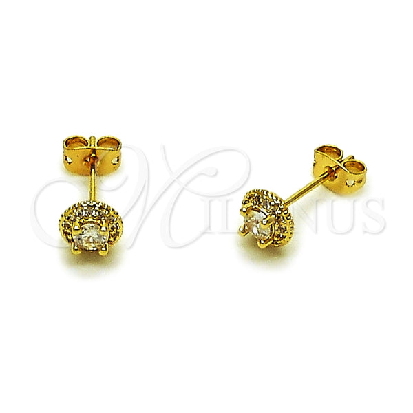 Arete Dormilona 02.342.0411 Oro Laminado, Diseño de Cluster, con Zirconia Cubica Blanca y Micro Pave Blanca, Pulido, Tono Dorado