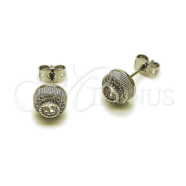Arete Dormilona 02.342.0412 Rodio Laminado, Diseño de Cluster, con Zirconia Cubica Blanca y Micro Pave Blanca, Pulido, Rodinado