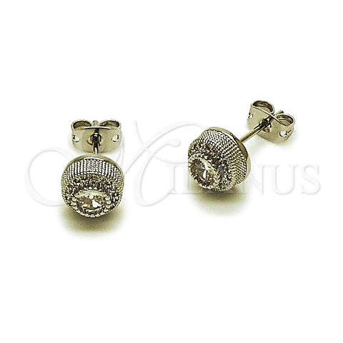 Arete Dormilona 02.342.0412 Rodio Laminado, Diseño de Cluster, con Zirconia Cubica Blanca y Micro Pave Blanca, Pulido, Rodinado