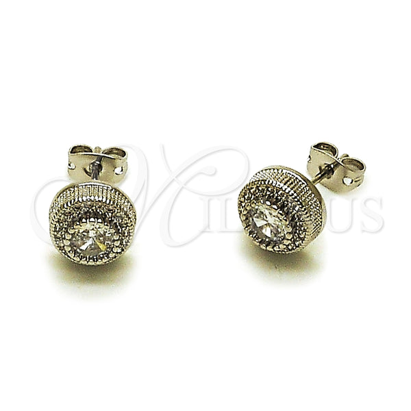 Arete Dormilona 02.342.0413 Rodio Laminado, Diseño de Cluster, con Zirconia Cubica Blanca y Micro Pave Blanca, Pulido, Rodinado