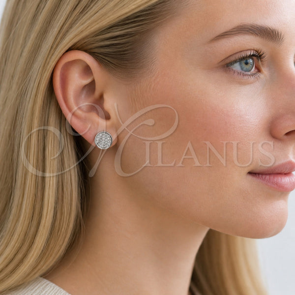 Arete Dormilona 02.342.0415 Rodio Laminado, con Micro Pave Blanca, Pulido, Rodinado