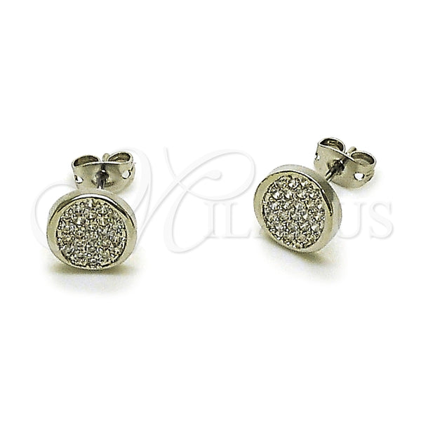 Arete Dormilona 02.342.0415 Rodio Laminado, con Micro Pave Blanca, Pulido, Rodinado