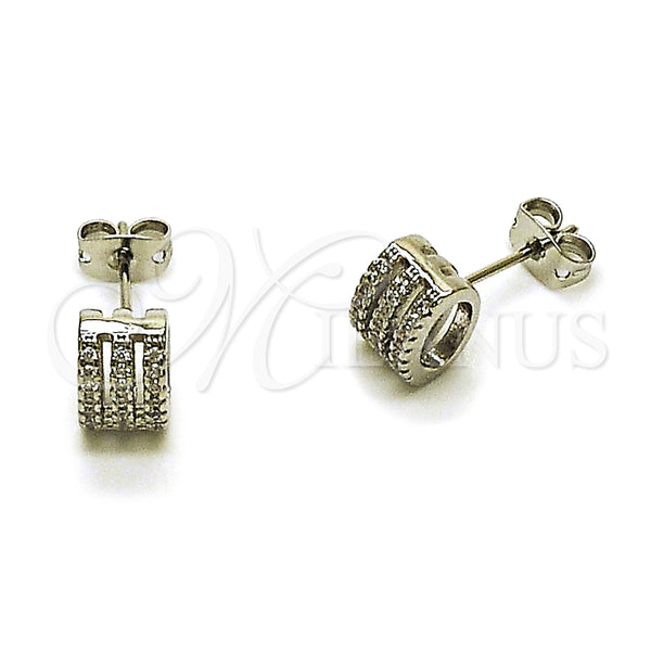 Arete Dormilona 02.342.0416 Rodio Laminado, con Micro Pave Blanca, Pulido, Rodinado