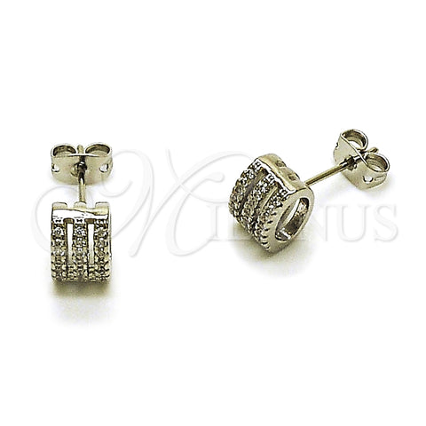 Arete Dormilona 02.342.0416 Rodio Laminado, con Micro Pave Blanca, Pulido, Rodinado