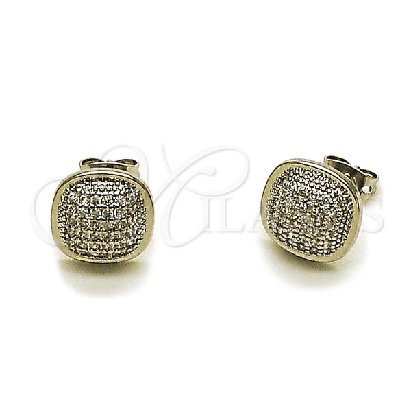 Arete Dormilona 02.342.0417 Rodio Laminado, con Micro Pave Blanca, Pulido, Rodinado