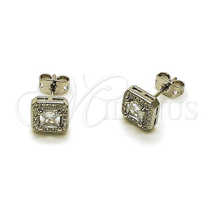 Arete Dormilona 02.342.0418 Rodio Laminado, Diseño de Cluster, con Zirconia Cubica Blanca y Micro Pave Blanca, Pulido, Rodinado
