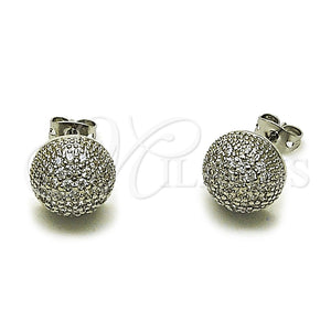 Arete Dormilona 02.342.0420 Rodio Laminado, Diseño de Bola, con Micro Pave Blanca, Pulido, Rodinado