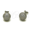 Arete Dormilona 02.342.0420 Rodio Laminado, Diseño de Bola, con Micro Pave Blanca, Pulido, Rodinado