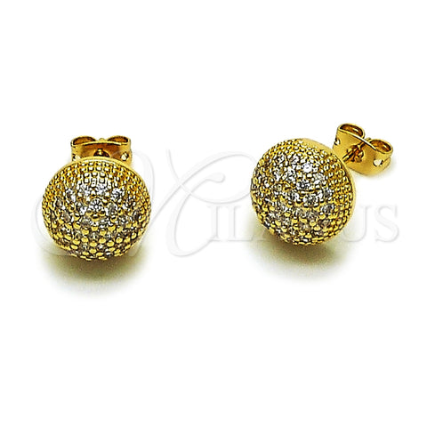 Arete Dormilona 02.342.0420.1 Oro Laminado, Diseño de Bola, con Micro Pave Blanca, Pulido, Tono Dorado