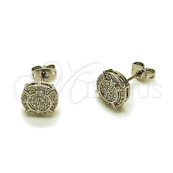 Arete Dormilona 02.342.0421 Rodio Laminado, con Micro Pave Blanca, Pulido, Rodinado