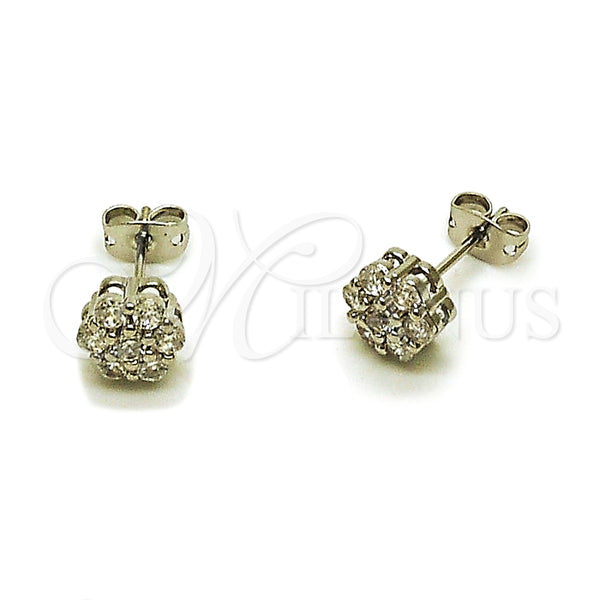 Arete Dormilona 02.342.0422 Rodio Laminado, Diseño de Flor y Cluster, con Zirconia Cubica Blanca, Pulido, Rodinado