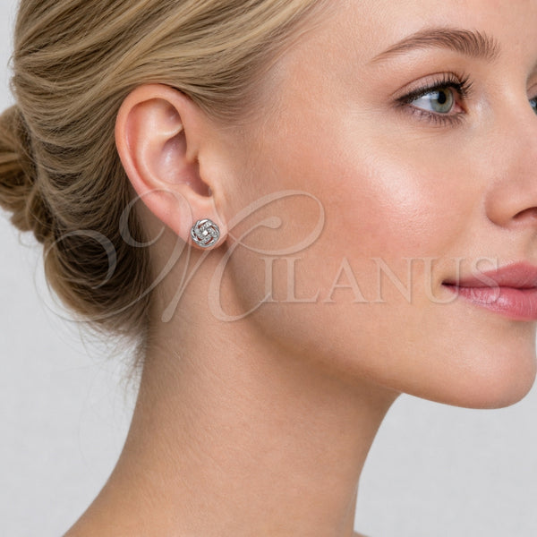 Arete Dormilona 02.342.0423 Rodio Laminado, Diseño de Nudo, con Micro Pave Blanca, Pulido, Rodinado