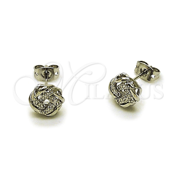 Arete Dormilona 02.342.0423 Rodio Laminado, Diseño de Nudo, con Micro Pave Blanca, Pulido, Rodinado