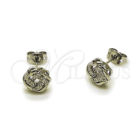 Arete Dormilona 02.342.0423 Rodio Laminado, Diseño de Nudo, con Micro Pave Blanca, Pulido, Rodinado