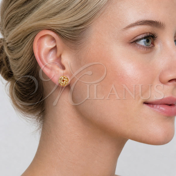 Arete Dormilona 02.342.0423.1 Oro Laminado, Diseño de Nudo, con Micro Pave Blanca, Pulido, Tono Dorado