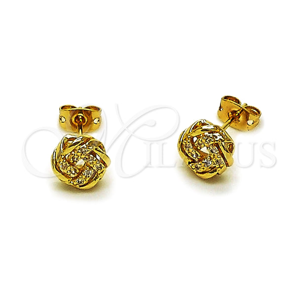Arete Dormilona 02.342.0423.1 Oro Laminado, Diseño de Nudo, con Micro Pave Blanca, Pulido, Tono Dorado