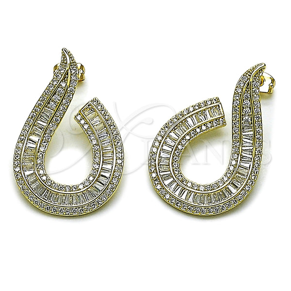 Arete Dormilona 02.436.0054 Oro Laminado, Diseño de Baguette, con Zirconia Cubica Blanca y Micro Pave Blanca, Pulido, Tono Dorado