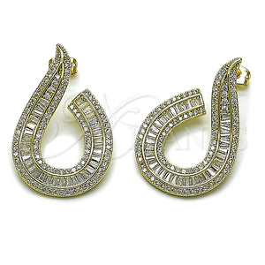 Arete Dormilona 02.436.0054 Oro Laminado, Diseño de Baguette, con Zirconia Cubica Blanca y Micro Pave Blanca, Pulido, Tono Dorado