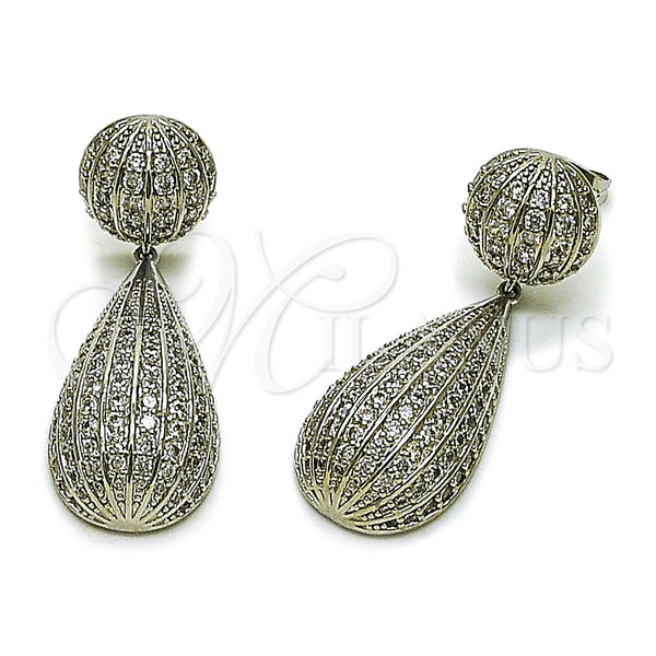 Arete Colgante 02.436.0056.1 Rodio Laminado, Diseño de Gota y Bola, con Zirconia Cubica Blanca, Pulido, Rodinado