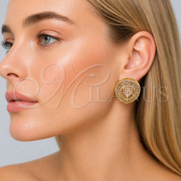 Arete Dormilona 02.465.0001 Oro Laminado, Diseño de Corazón y Baguette, con Zirconia Cubica Blanca y Micro Pave Blanca, Pulido, Tono Dorado