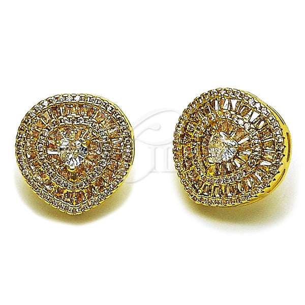 Arete Dormilona 02.465.0001 Oro Laminado, Diseño de Corazón y Baguette, con Zirconia Cubica Blanca y Micro Pave Blanca, Pulido, Tono Dorado