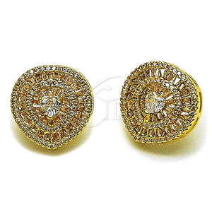 Arete Dormilona 02.465.0001 Oro Laminado, Diseño de Corazón y Baguette, con Zirconia Cubica Blanca y Micro Pave Blanca, Pulido, Tono Dorado