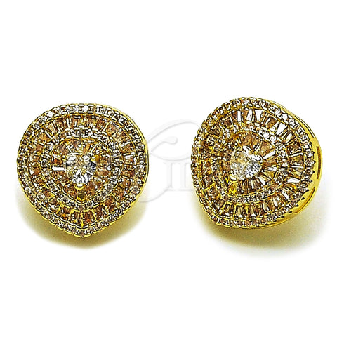 Arete Dormilona 02.465.0001 Oro Laminado, Diseño de Corazón y Baguette, con Zirconia Cubica Blanca y Micro Pave Blanca, Pulido, Tono Dorado