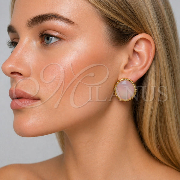 Arete Dormilona 02.465.0002 Oro Laminado, con Madre Perla Marfil, Pulido, Tono Dorado