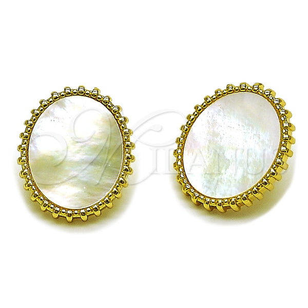 Arete Dormilona 02.465.0002 Oro Laminado, con Madre Perla Marfil, Pulido, Tono Dorado