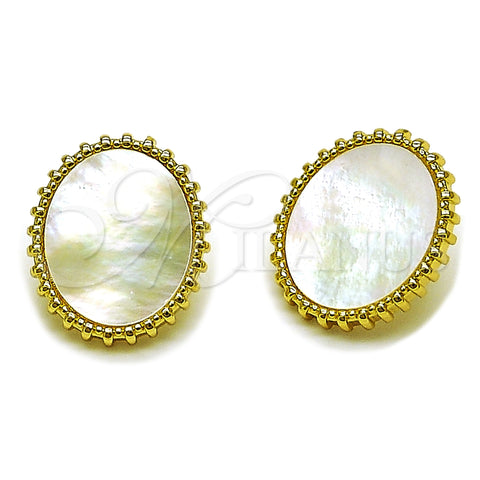 Arete Dormilona 02.465.0002 Oro Laminado, con Madre Perla Marfil, Pulido, Tono Dorado