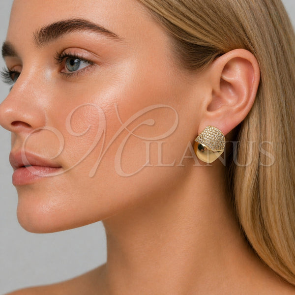 Arete Dormilona 02.465.0003 Oro Laminado, con Micro Pave Blanca, Pulido, Tono Dorado