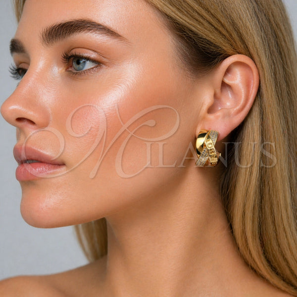 Arete Dormilona 02.465.0004 Oro Laminado, Diseño de Amor y Torcido, con Micro Pave Blanca, Pulido, Tono Dorado