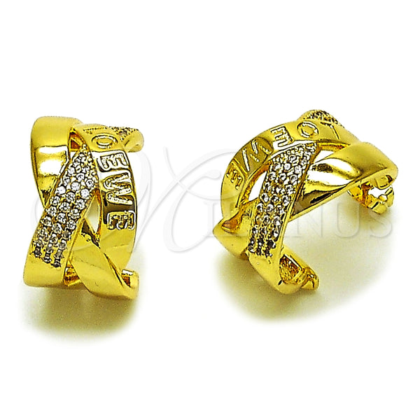 Arete Dormilona 02.465.0004 Oro Laminado, Diseño de Amor y Torcido, con Micro Pave Blanca, Pulido, Tono Dorado