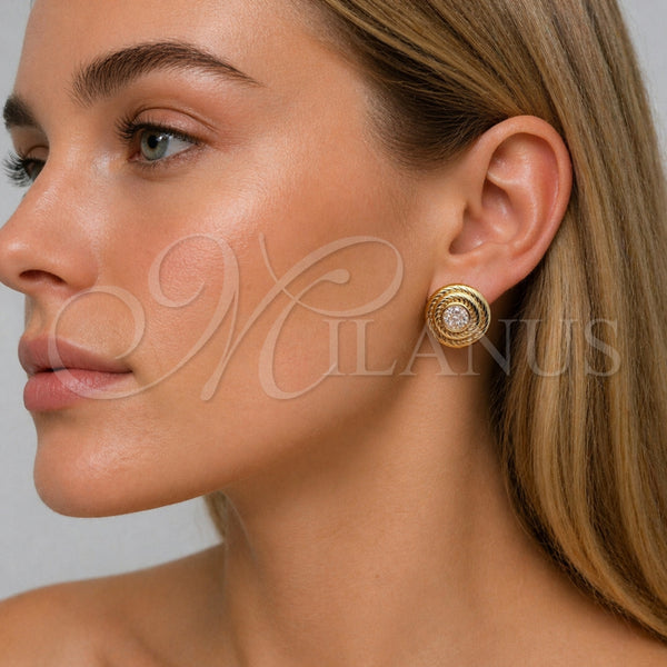 Arete Dormilona 02.465.0005 Oro Laminado, Diseño de Torcido, con Zirconia Cubica Blanca, Pulido, Tono Dorado