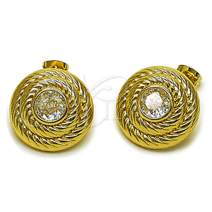 Arete Dormilona 02.465.0005 Oro Laminado, Diseño de Torcido, con Zirconia Cubica Blanca, Pulido, Tono Dorado