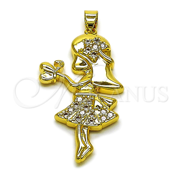 Dije Elegante 05.465.0001 Oro Laminado, Diseño de Niñita Pequeña, con Zirconia Cubica Blanca, Pulido, Tono Dorado