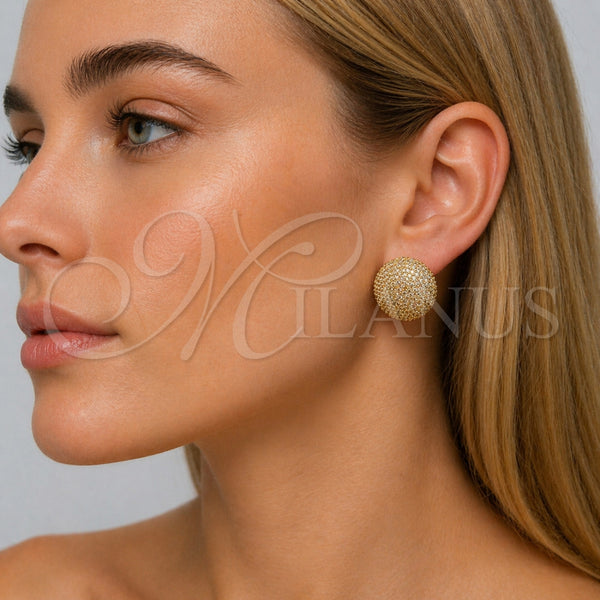 Arete Dormilona 02.465.0009 Oro Laminado, con Micro Pave Blanca, Pulido, Tono Dorado