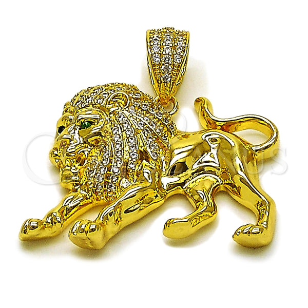Dije Elegante 05.465.0002 Oro Laminado, Diseño de Leon, con Zirconia Cubica Blanca y Verde, Pulido, Tono Dorado