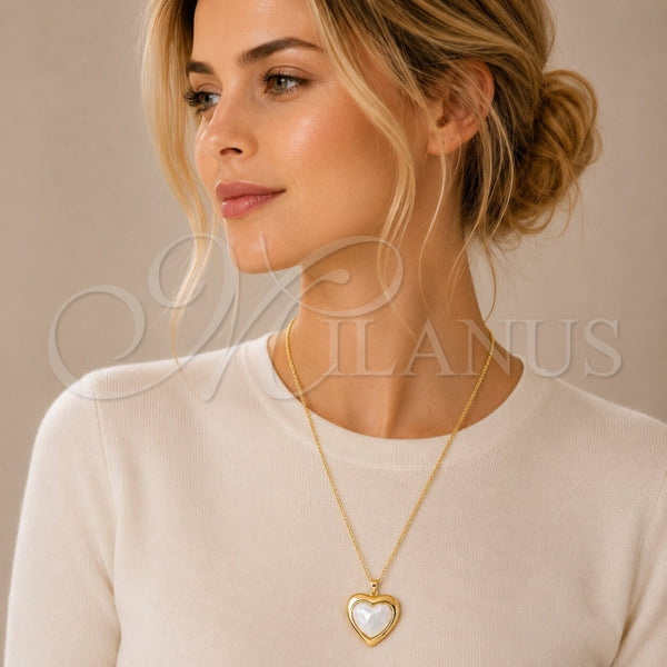 Dije Elegante 05.465.0003 Oro Laminado, Diseño de Corazón, con Perla Marfil, Pulido, Tono Dorado