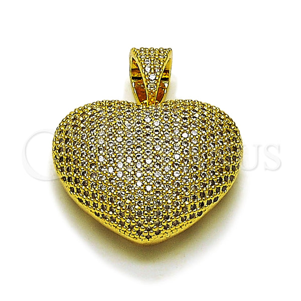 Dije Elegante 05.465.0005 Oro Laminado, Diseño de Corazón y Hueco, con Micro Pave Blanca, Pulido, Tono Dorado
