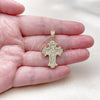Dije Religioso 05.465.0006 Oro Laminado, Diseño de Cruz, con Micro Pave Blanca, Pulido, Tono Dorado