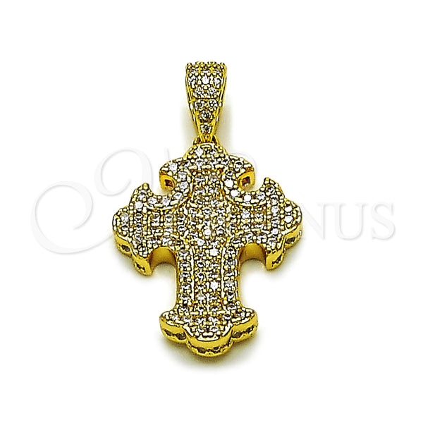 Dije Religioso 05.465.0006 Oro Laminado, Diseño de Cruz, con Micro Pave Blanca, Pulido, Tono Dorado