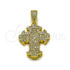 Dije Religioso 05.465.0006 Oro Laminado, Diseño de Cruz, con Micro Pave Blanca, Pulido, Tono Dorado