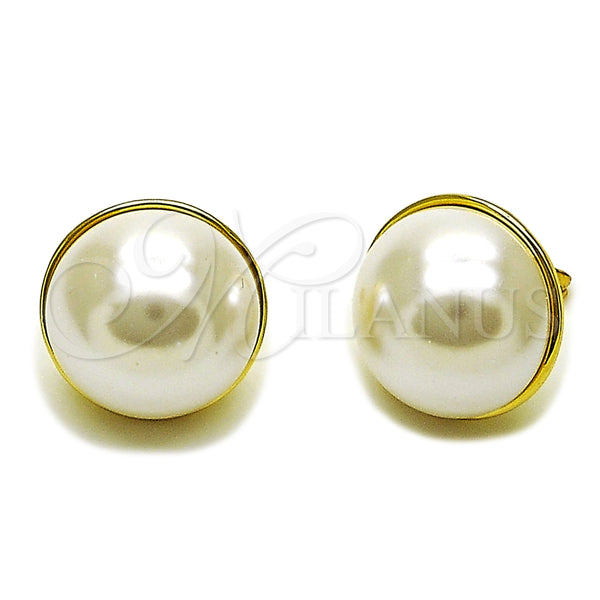 Arete Dormilona 02.465.0010 Oro Laminado, Diseño de Bola, con Perla Marfil, Pulido, Tono Dorado