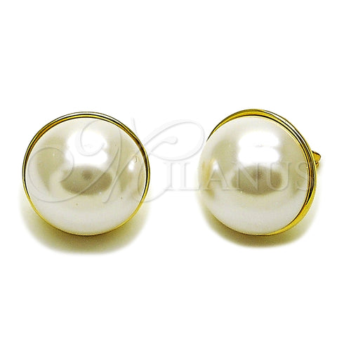Arete Dormilona 02.465.0010 Oro Laminado, Diseño de Bola, con Perla Marfil, Pulido, Tono Dorado